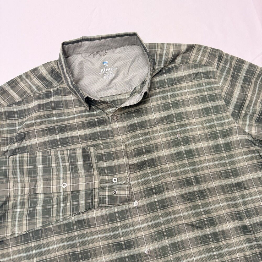 Kühl Airspeed Men’s XL Green Plaid Hiking Button Up Outdoor Convertible Sleeves